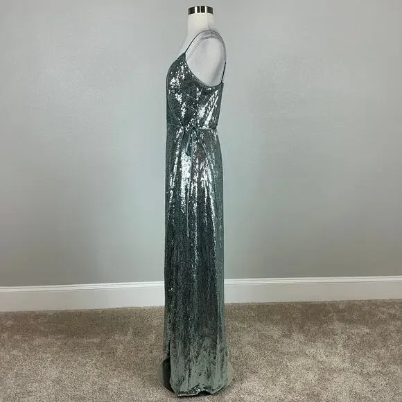 Aidan Mattox Sequined Wrap Evening Gown Size 8 Sparkly Green-Blue Formal Dress - Picture 6 of 13